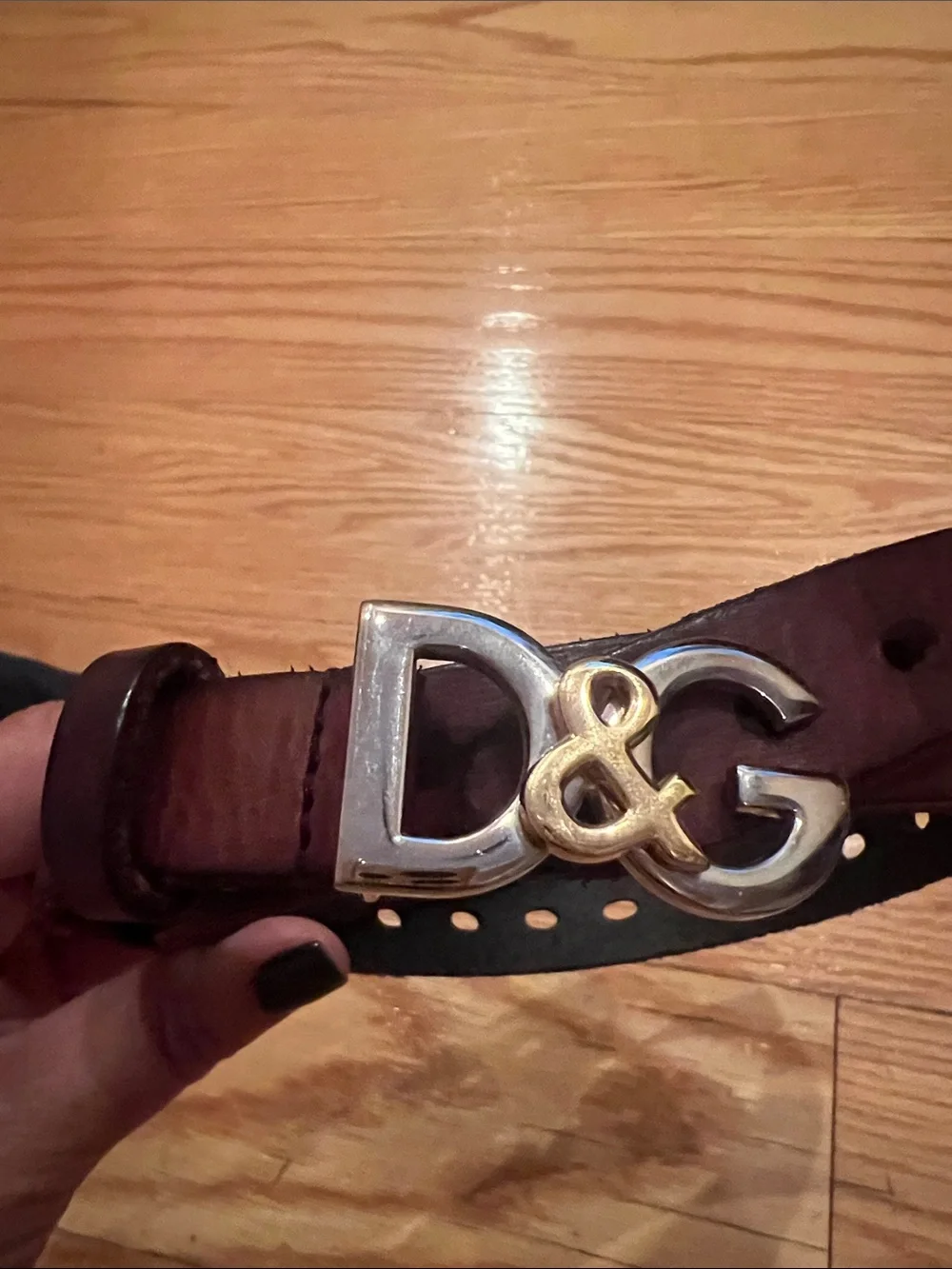 D&G Dark Brown Leather Belt with Two-Tone Logo Buckle